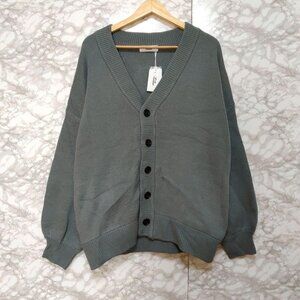 Loosie Knit Cardigan Long Sleeve M Blue Gray
